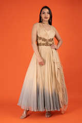 Peach And Grey Drape Gown2587 video